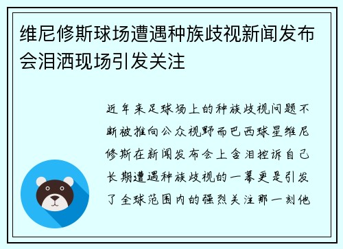 维尼修斯球场遭遇种族歧视新闻发布会泪洒现场引发关注